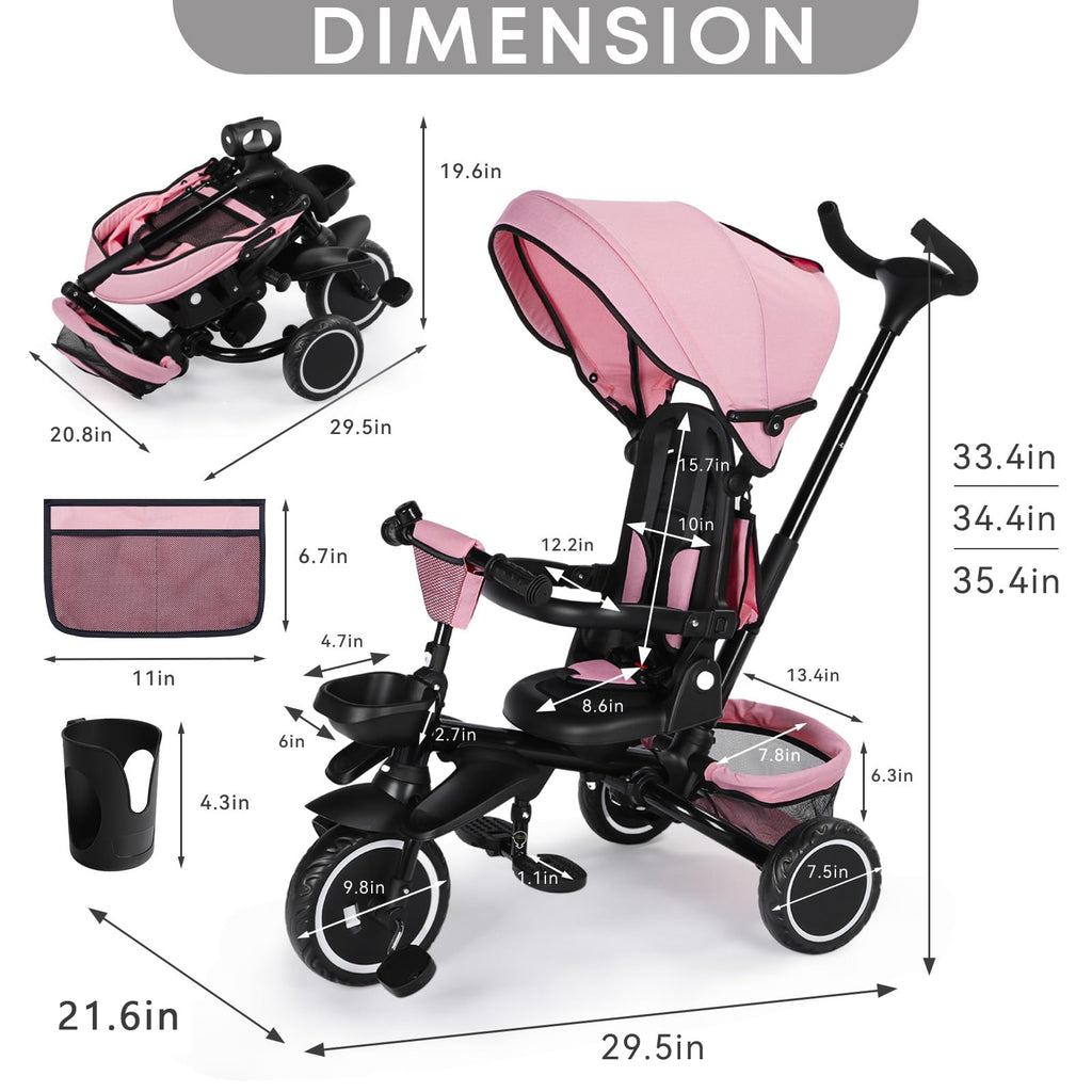 8 in 1 Toddler Tricycle with Push Handle Y44781