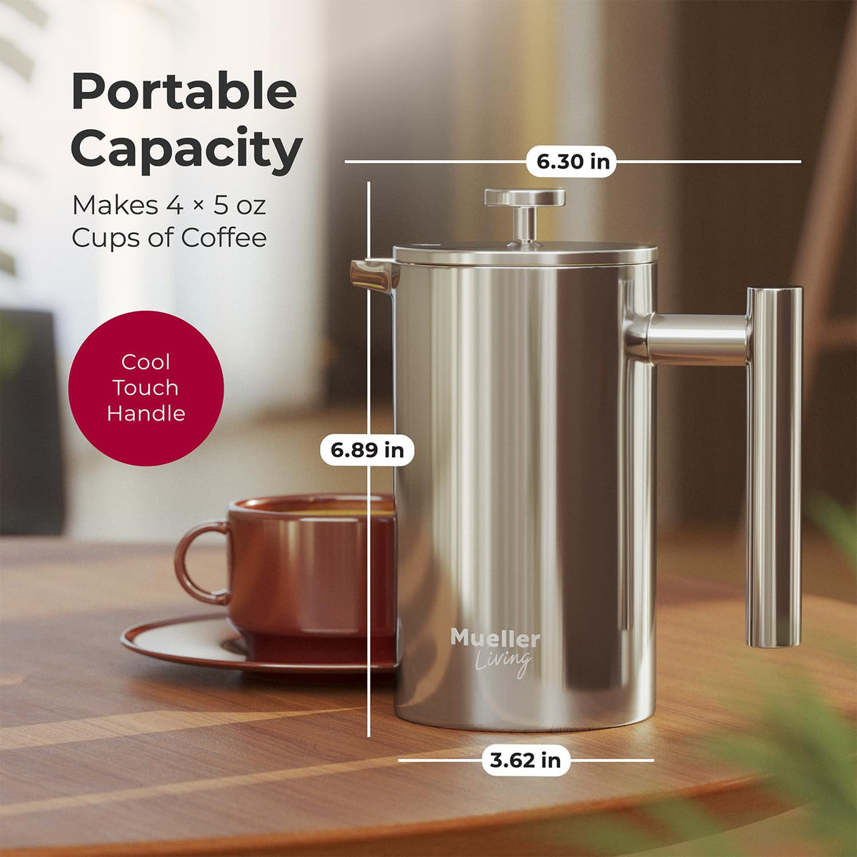 20oz Stainless Steel French Press Coffee Maker O27563