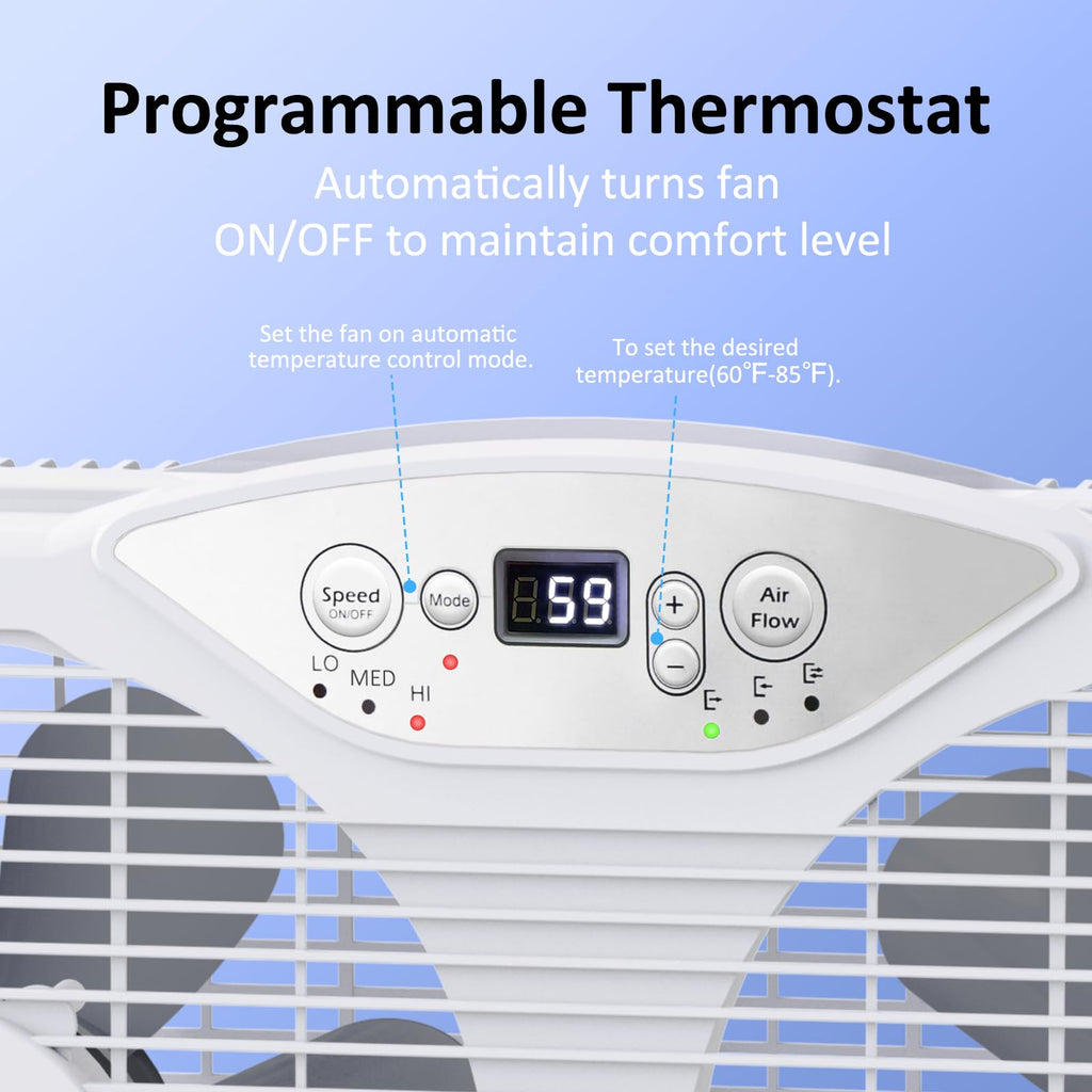 Twin Window Fan with 9-Inch Blades, 3 Speeds, Thermostat Control Z28105