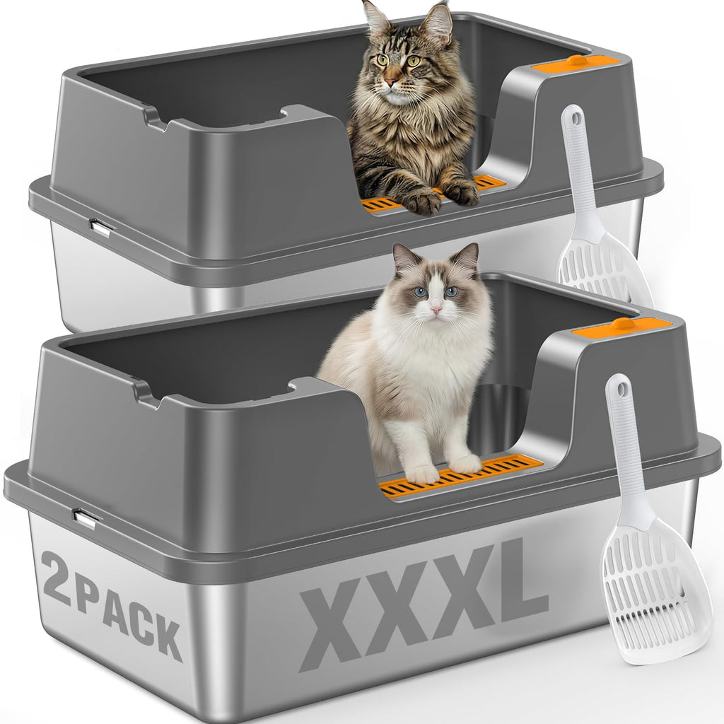 Extra Large Stainless Steel Litter Box with High Sides U74825