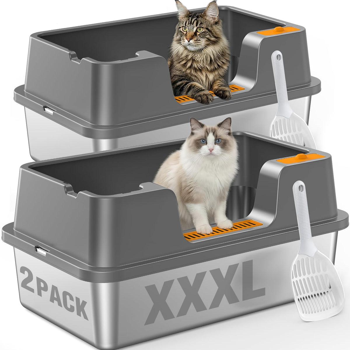Extra Large Stainless Steel Litter Box with High Sides U74825