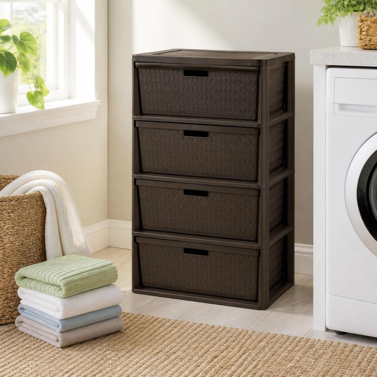 Brown 4 Drawer Plastic Storage Tower H658194