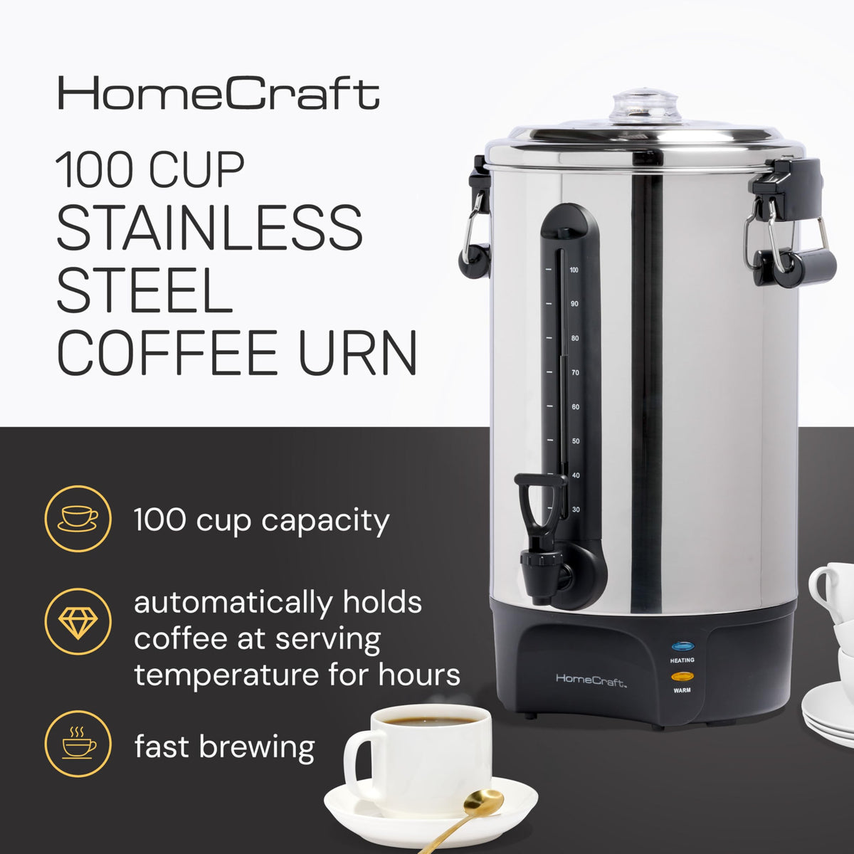 100-Cup Stainless Steel Coffee Urn and Hot Beverage Dispenser G9080