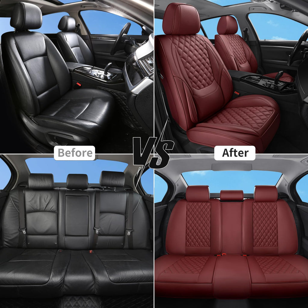 Wine Red Leather Full Set Car Seat Covers D102944