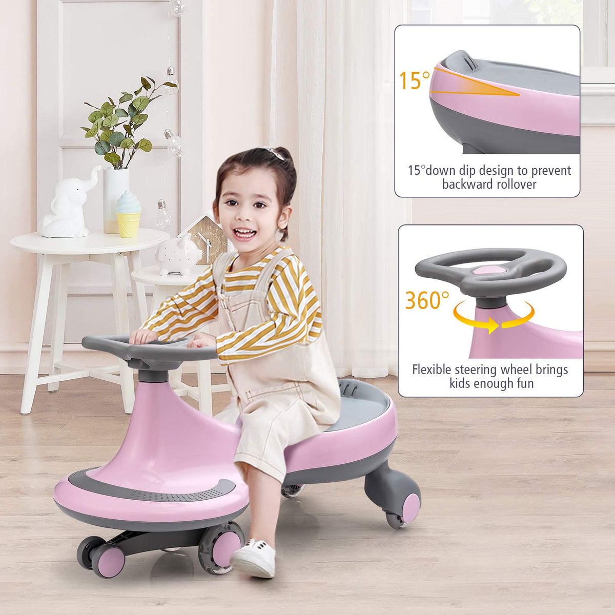 Pink Wiggle Car with LED Flashing Wheels C874