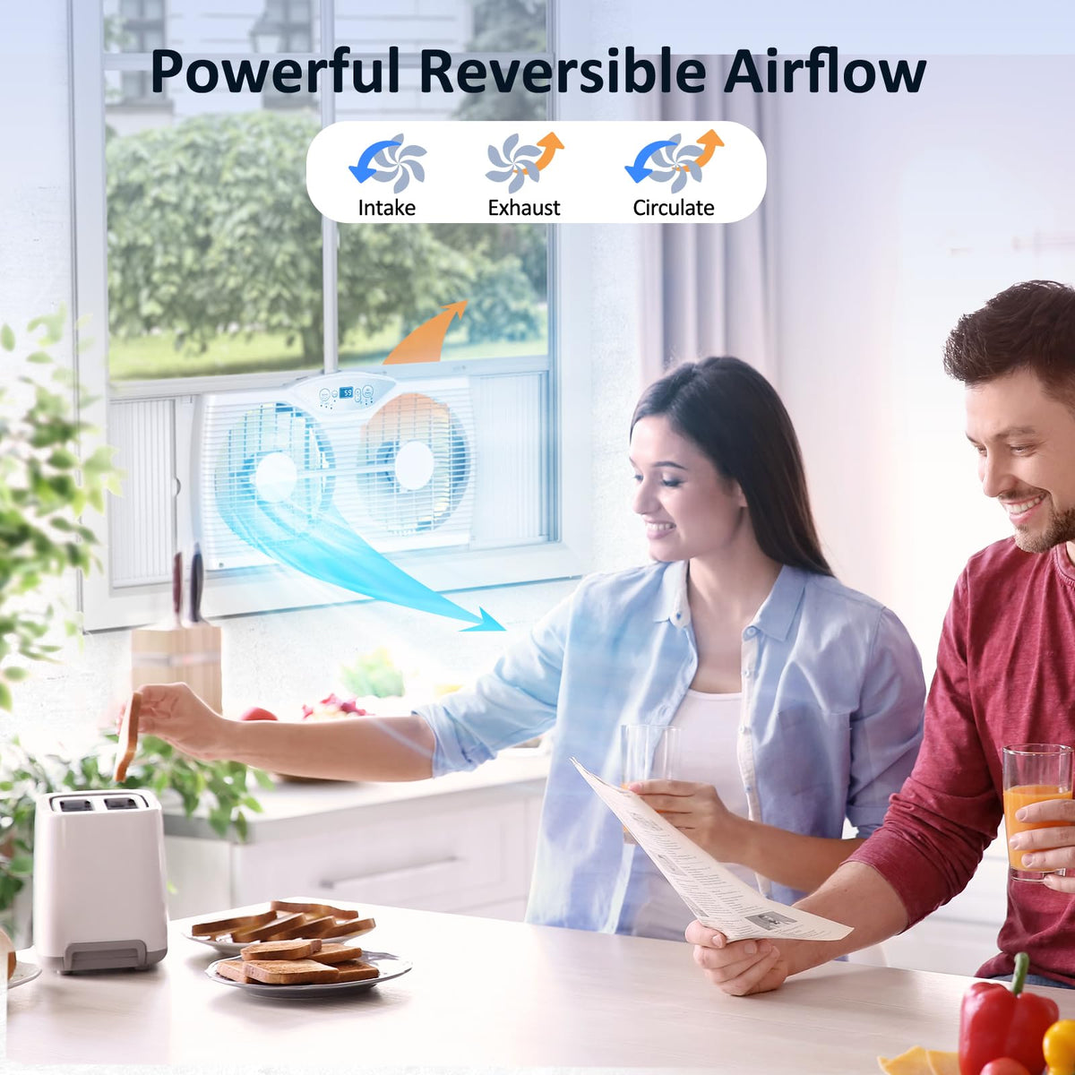 Twin Window Fan with 9-Inch Blades, 3 Speeds, Thermostat Control Z28105