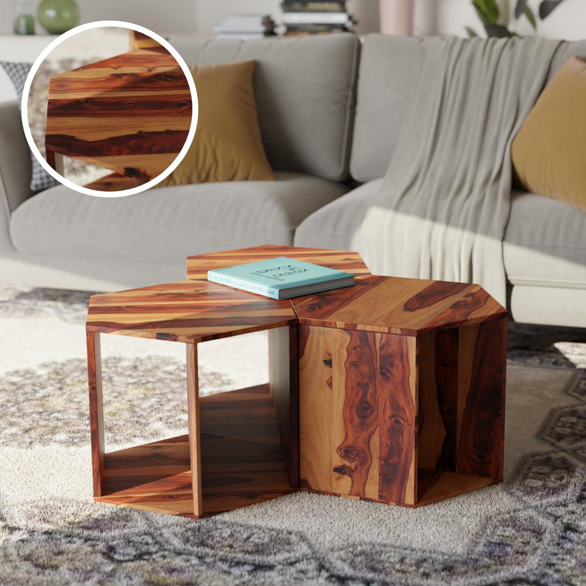 Solid Sheesham Wood Coffee Table Set of 3 I74698