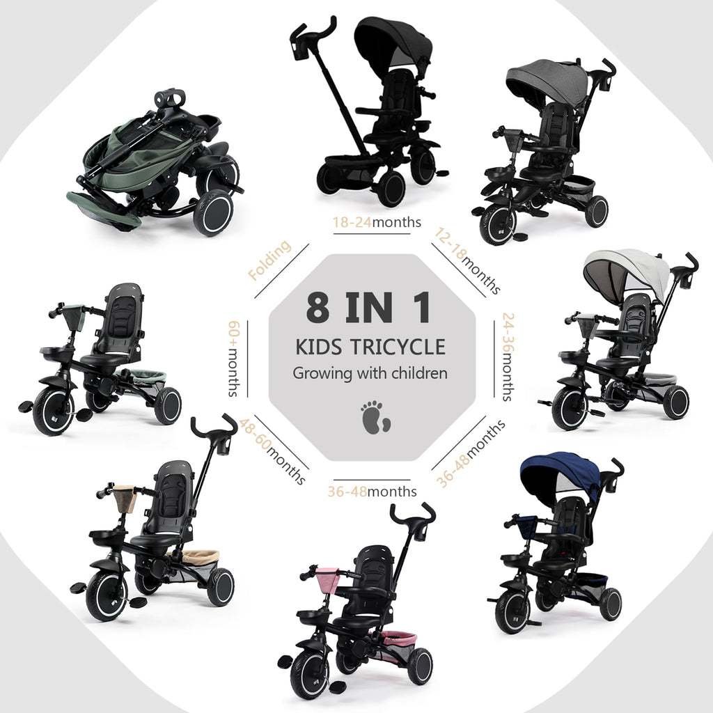 8 in 1 Toddler Tricycle with Push Handle Y44781