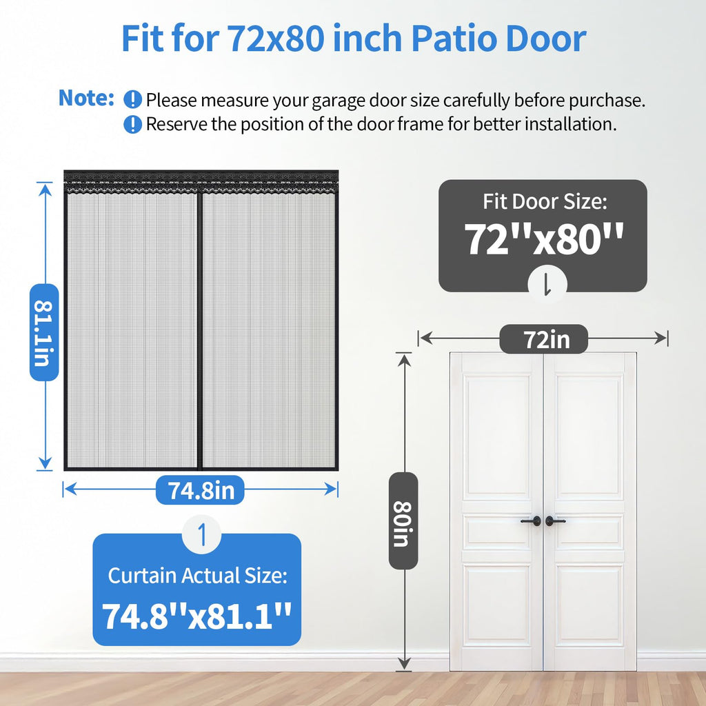 72x80 Inch Retractable Magnetic Screen Door R90688