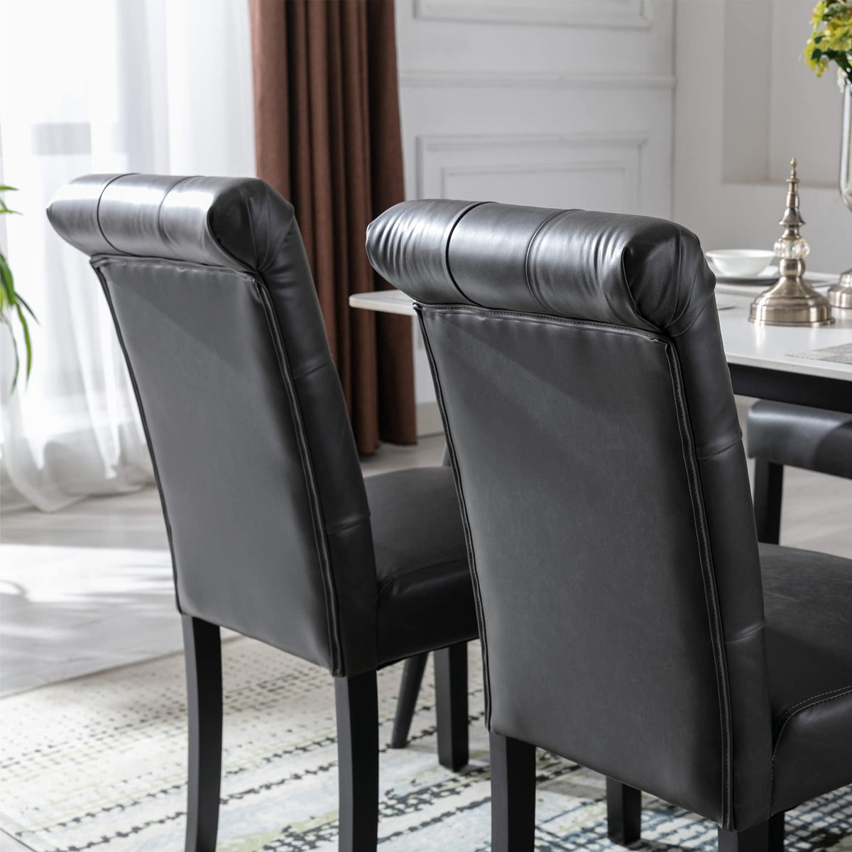 Black Set of 4 PU Leather Tufted Dining Chairs D526859