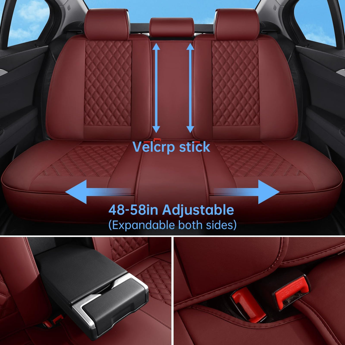 Wine Red Leather Full Set Car Seat Covers D102944