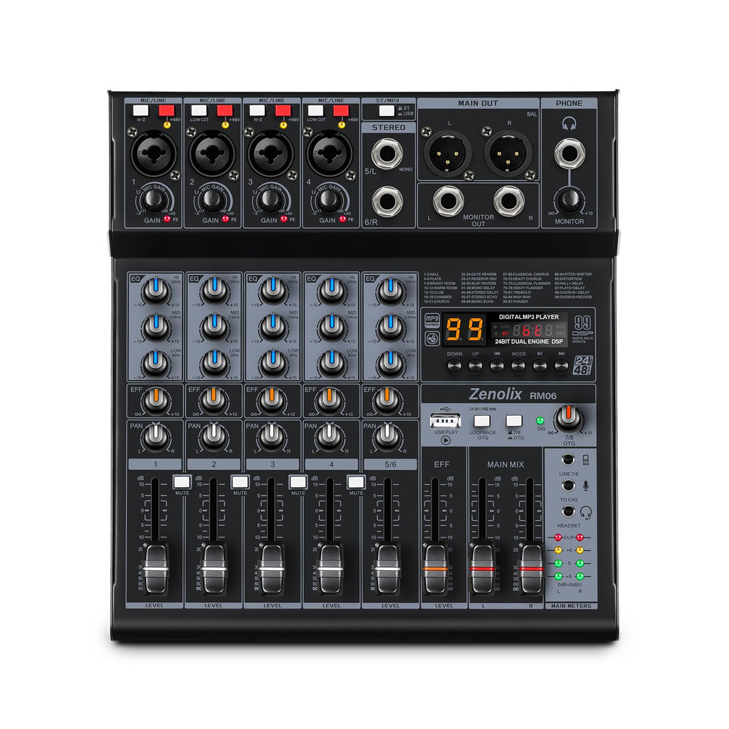 6 Channel Bluetooth Audio Mixer with 2 XLR Inputs N2077