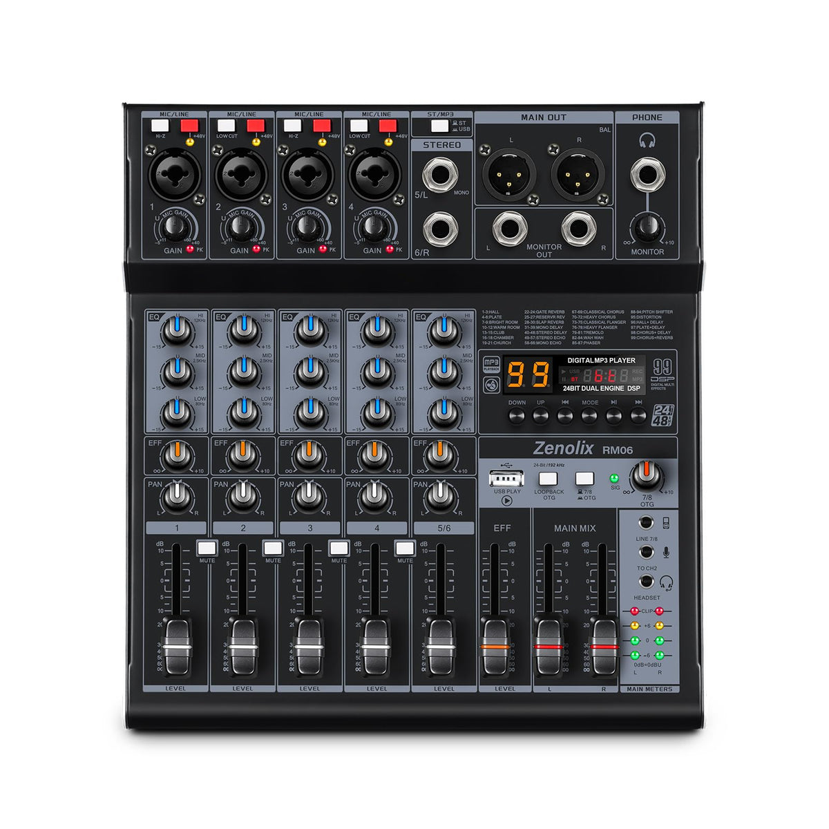6 Channel Bluetooth Audio Mixer with 2 XLR Inputs N2077