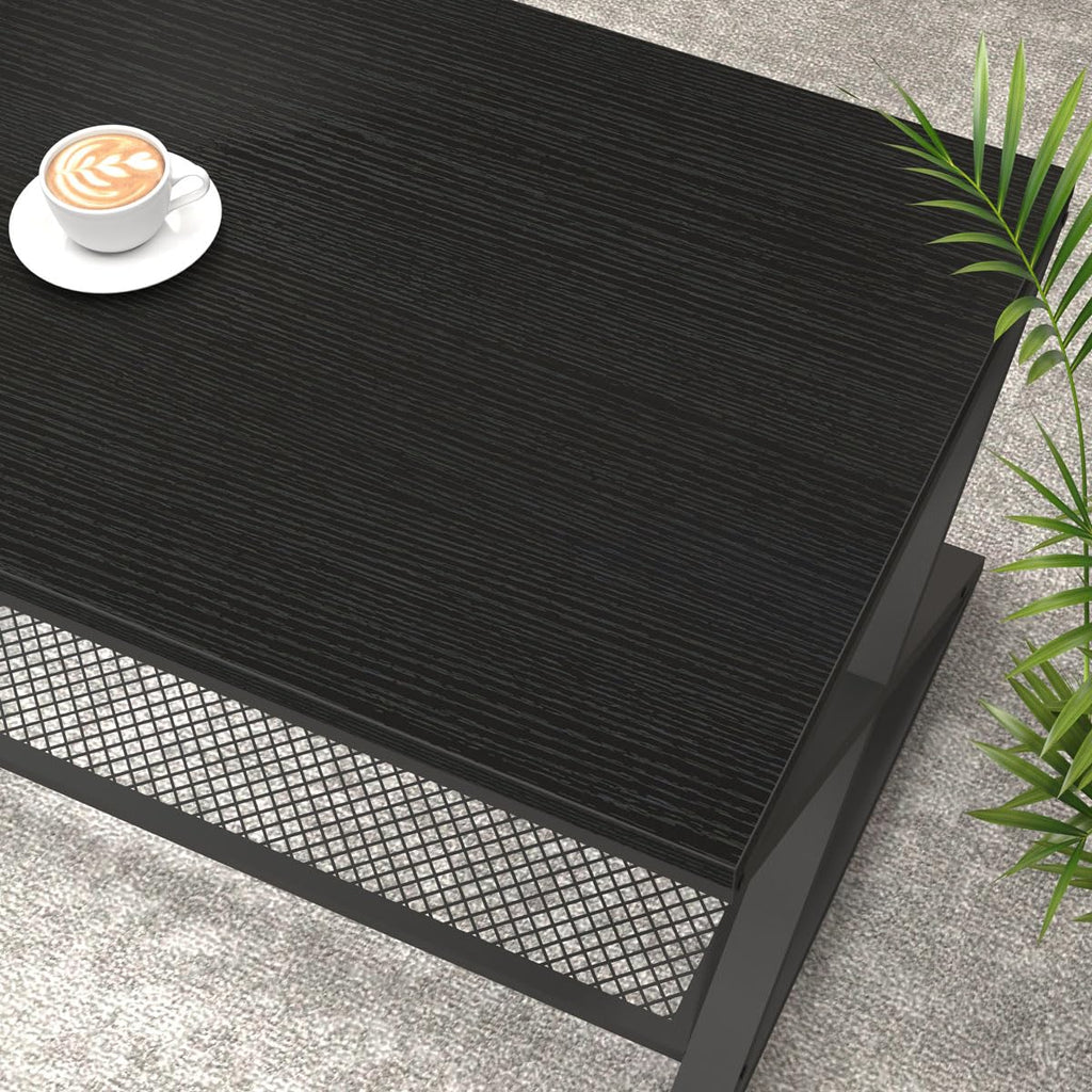 Black 2 Tier Wood Coffee Table with Storage W161483