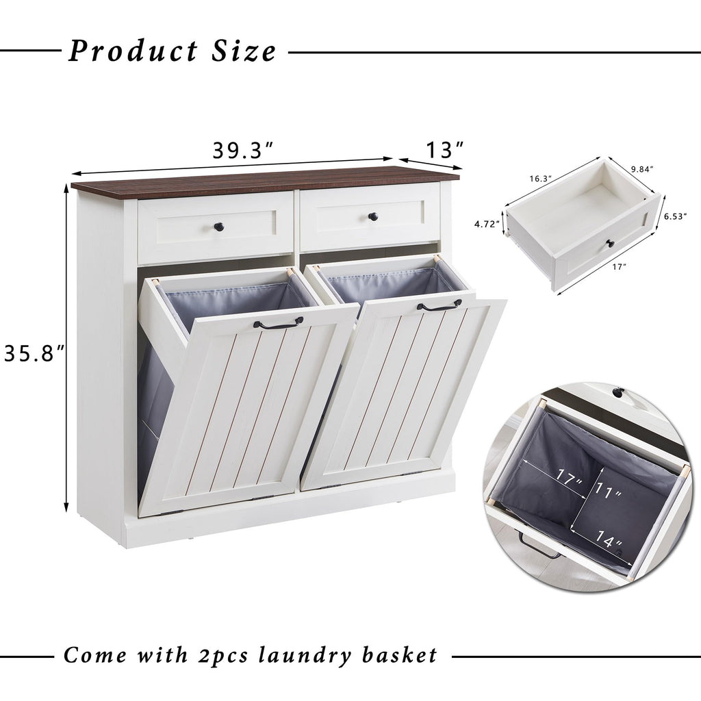Double Tilt Out Wood Trash Cabinet Antique White I785
