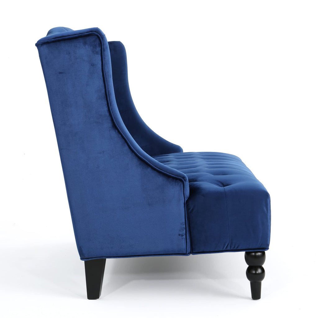 Navy Blue Velvet Tufted Loveseat Q346
