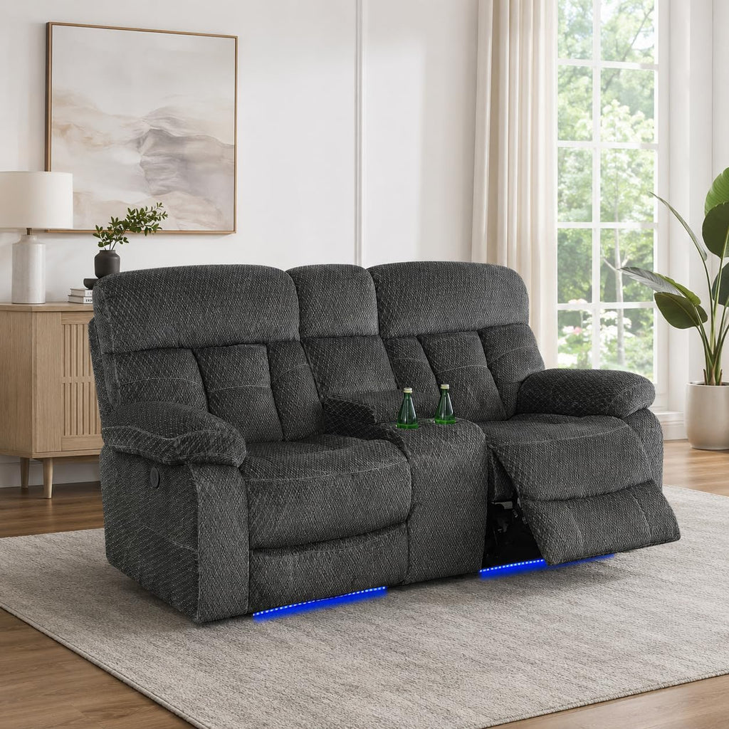 Gray Wool 3 Piece Power Reclining Sofa Set with USB Ports and LED Lights I4587