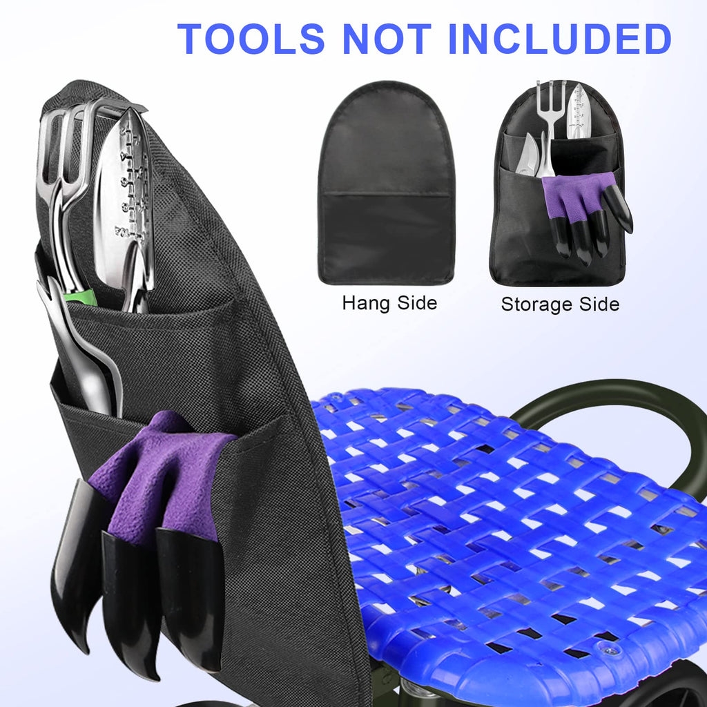 Blue Rolling Garden Cart with Four Wheels and Tool Bag Q218