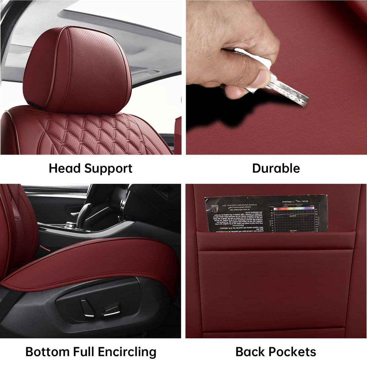 Wine Red Leather Full Set Car Seat Covers D102944