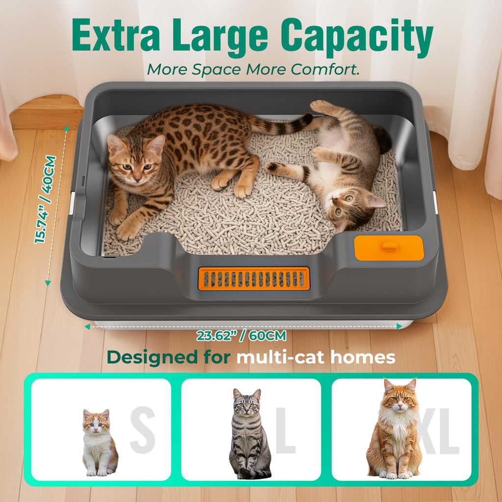 Extra Large Stainless Steel Litter Box with High Sides U74825
