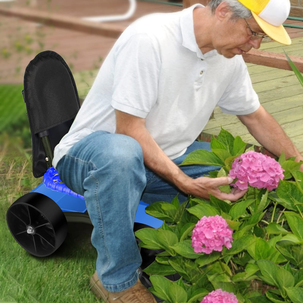 Blue Rolling Garden Cart with Four Wheels and Tool Bag Q218