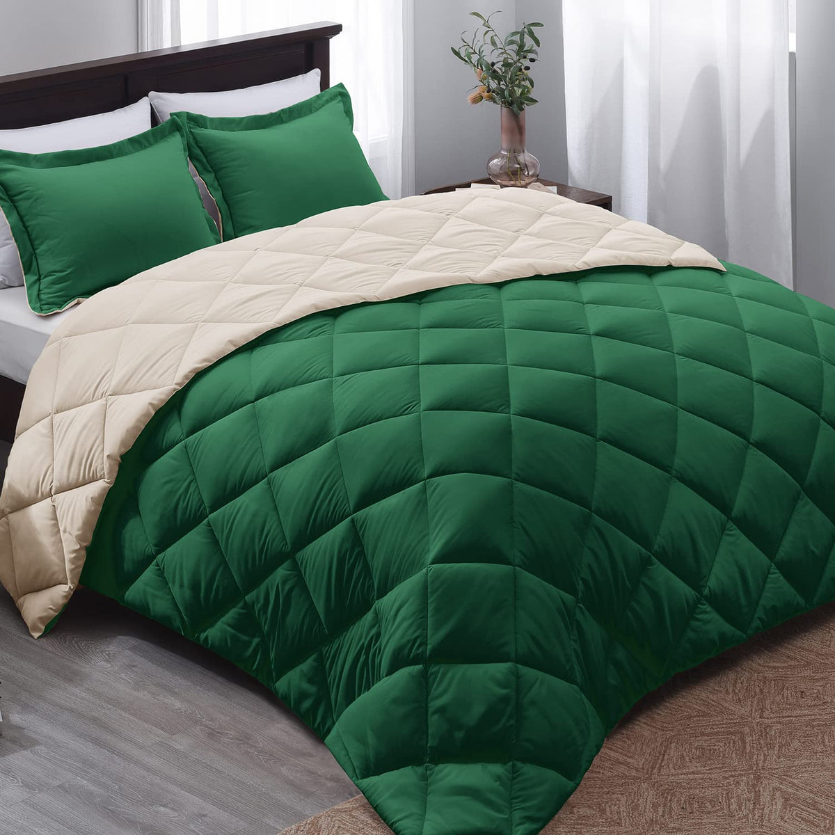 Forest Green King Size Reversible Down Alternative Comforter Set E4469