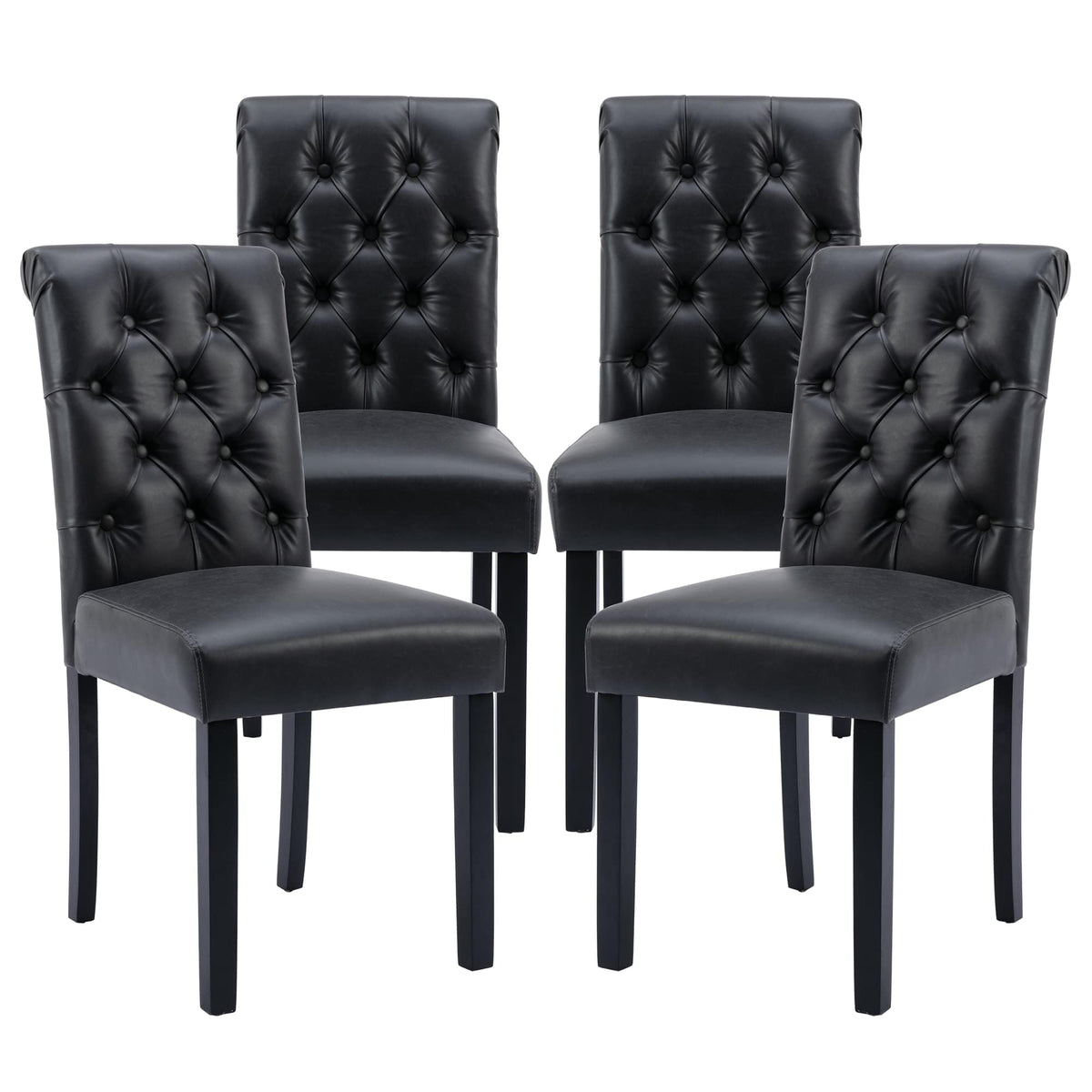 Black Set of 4 PU Leather Tufted Dining Chairs D526859