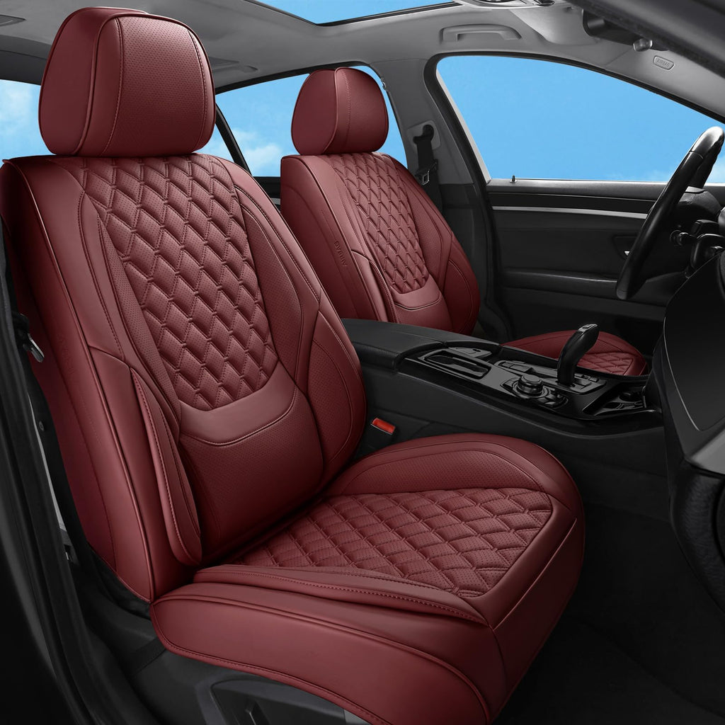Wine Red Leather Full Set Car Seat Covers D102944