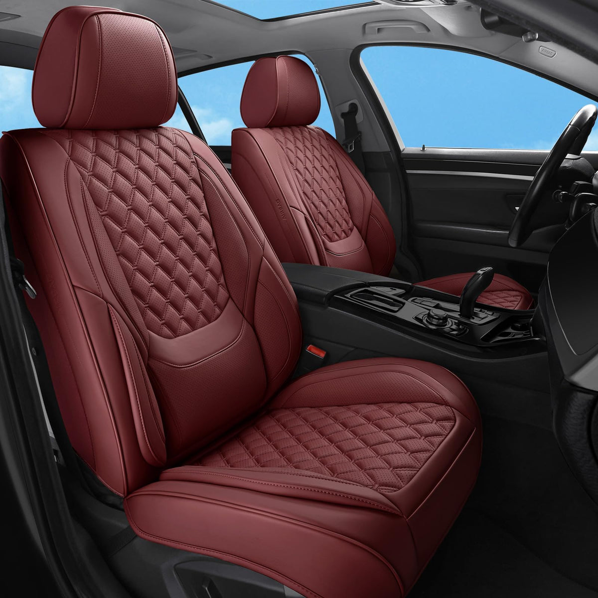 Wine Red Leather Full Set Car Seat Covers D102944