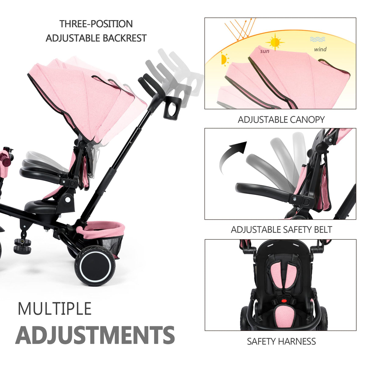 8 in 1 Toddler Tricycle with Push Handle Y44781