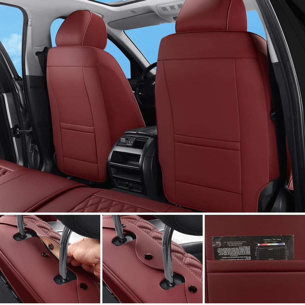 Wine Red Leather Full Set Car Seat Covers D102944