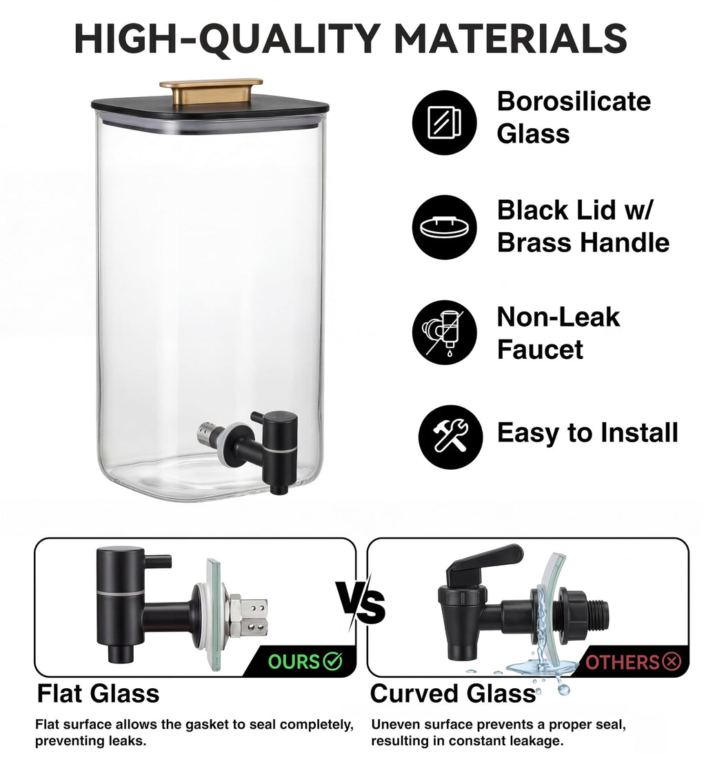 2 PCS 3 Gallon Glass Beverage Dispenser with Wood Stand A7091