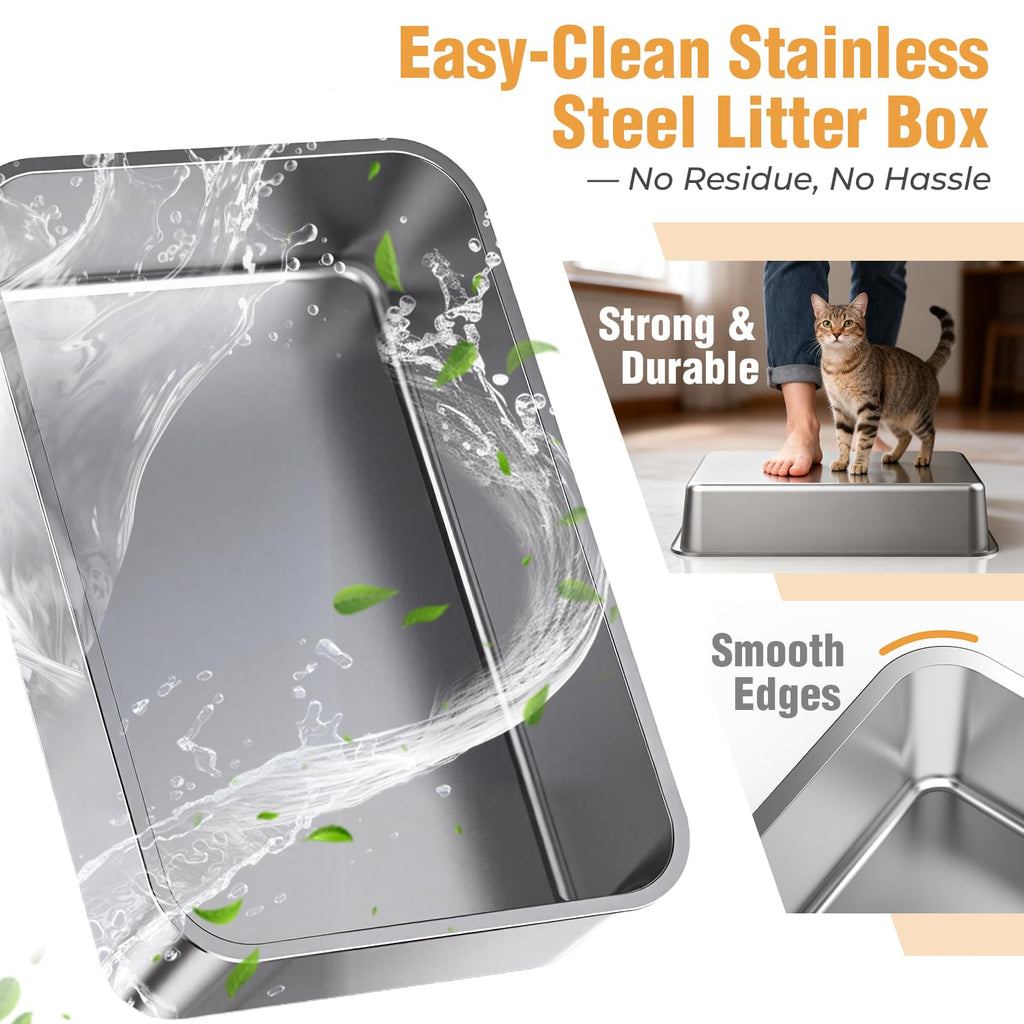 Extra Large Stainless Steel Litter Box with High Sides U74825