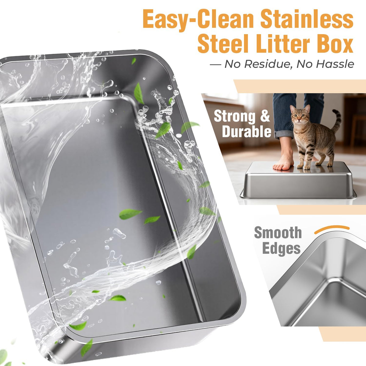 Extra Large Stainless Steel Litter Box with High Sides U74825
