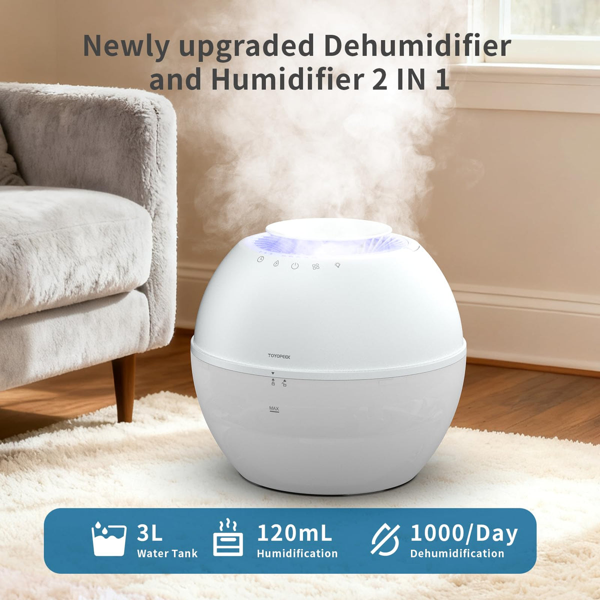 2-in-1 Dehumidifier & Humidifier with Purifier, 101oz Tank K539386