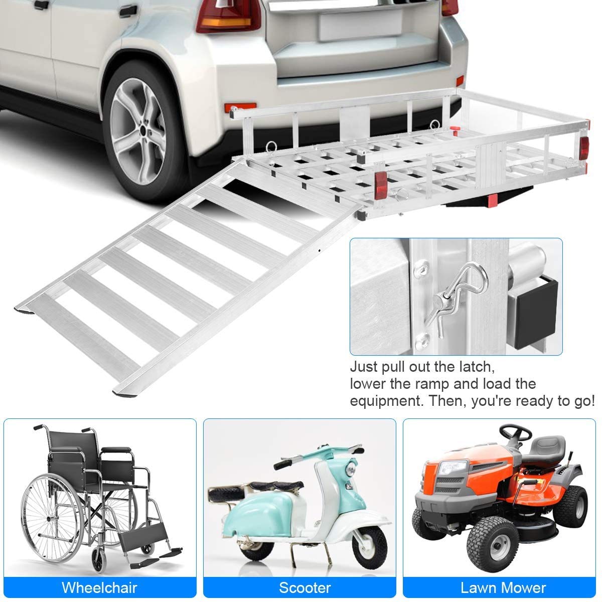 Aluminum Hitch Cargo Carrier with Ramp W5327