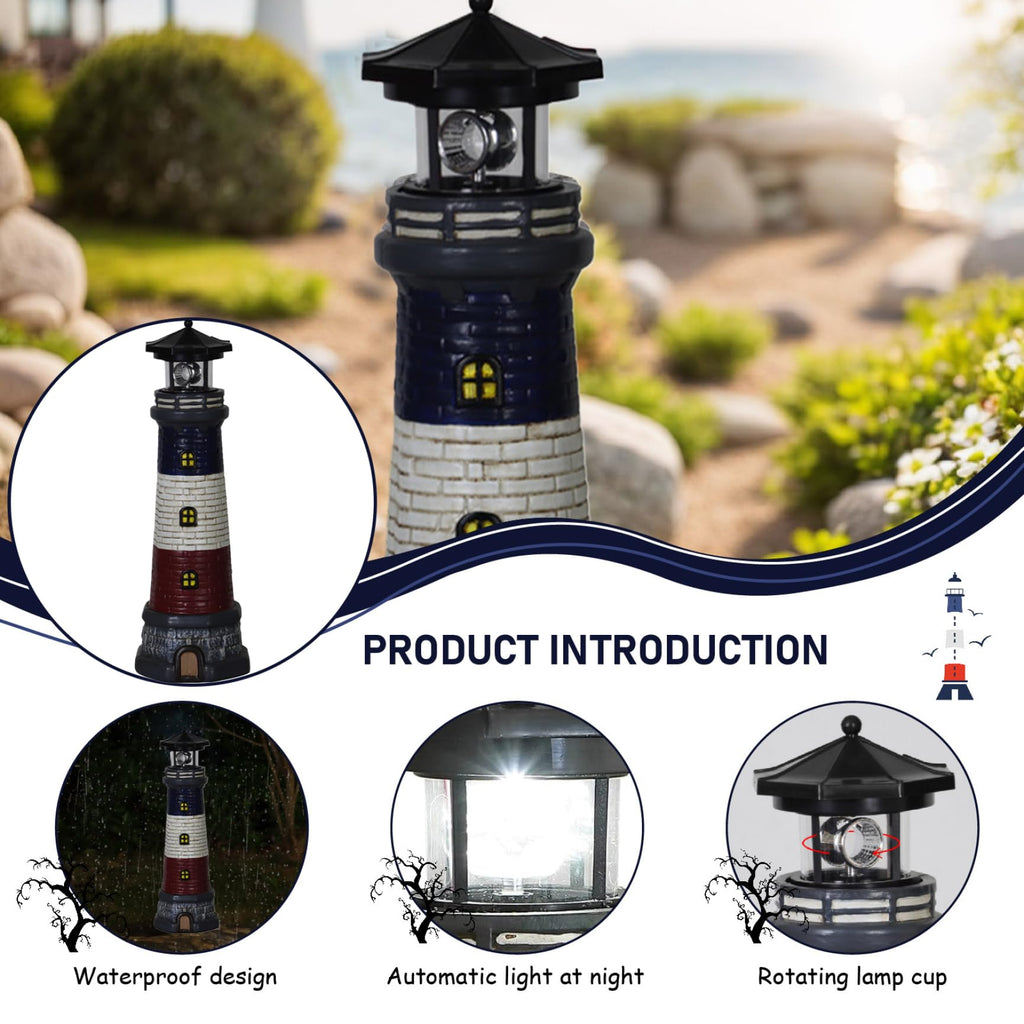 15" Tall Waterproof Resin Lighthouse Lamp with Rotating LED Y15175
