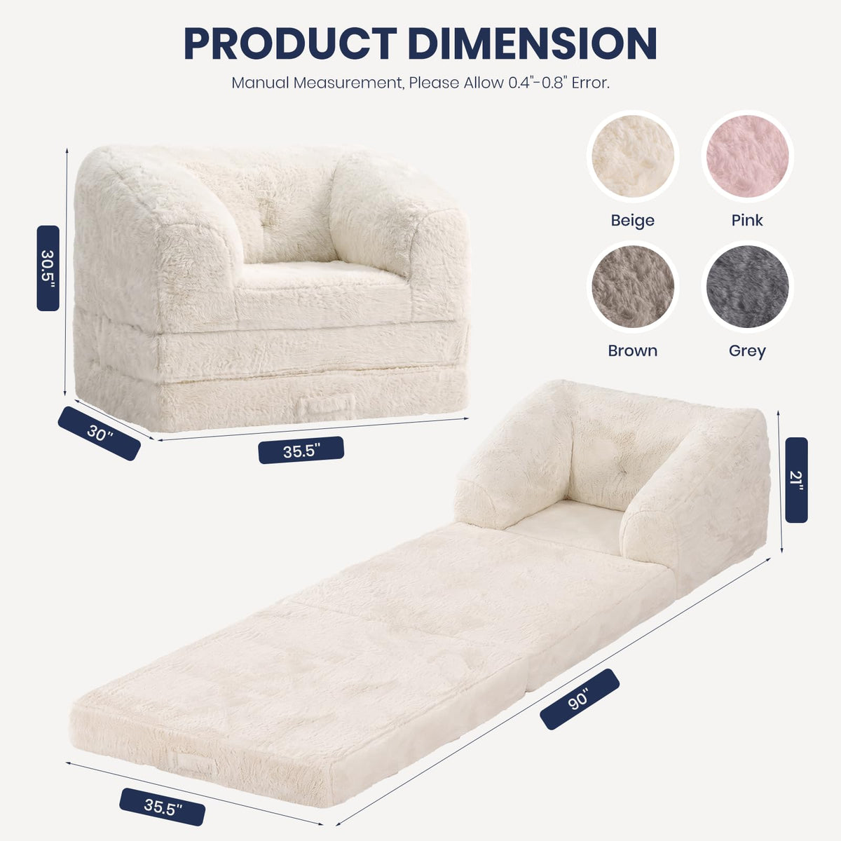 Convertible Folding Sofa Bed 2 in 1 Portable Floor Couch A1431