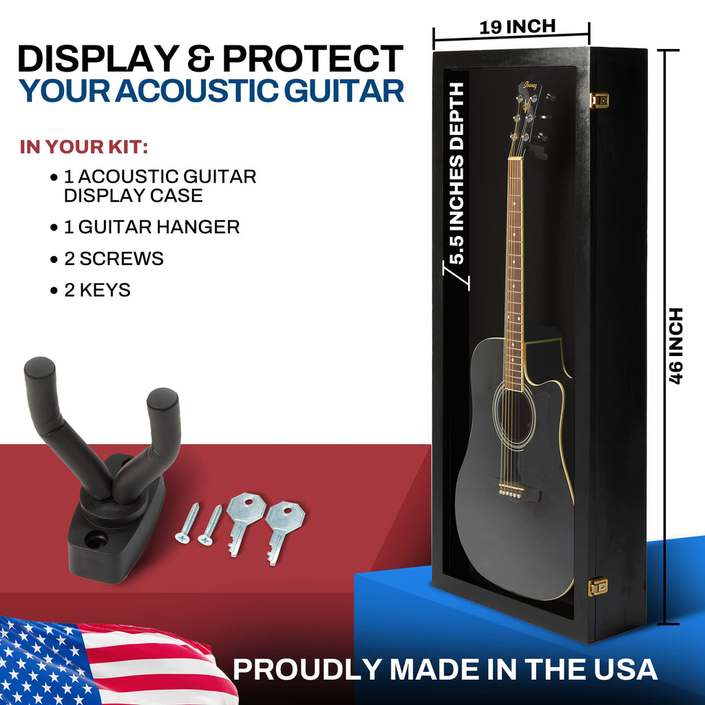 Acoustic Guitar Display Case Wall Mount Black P542