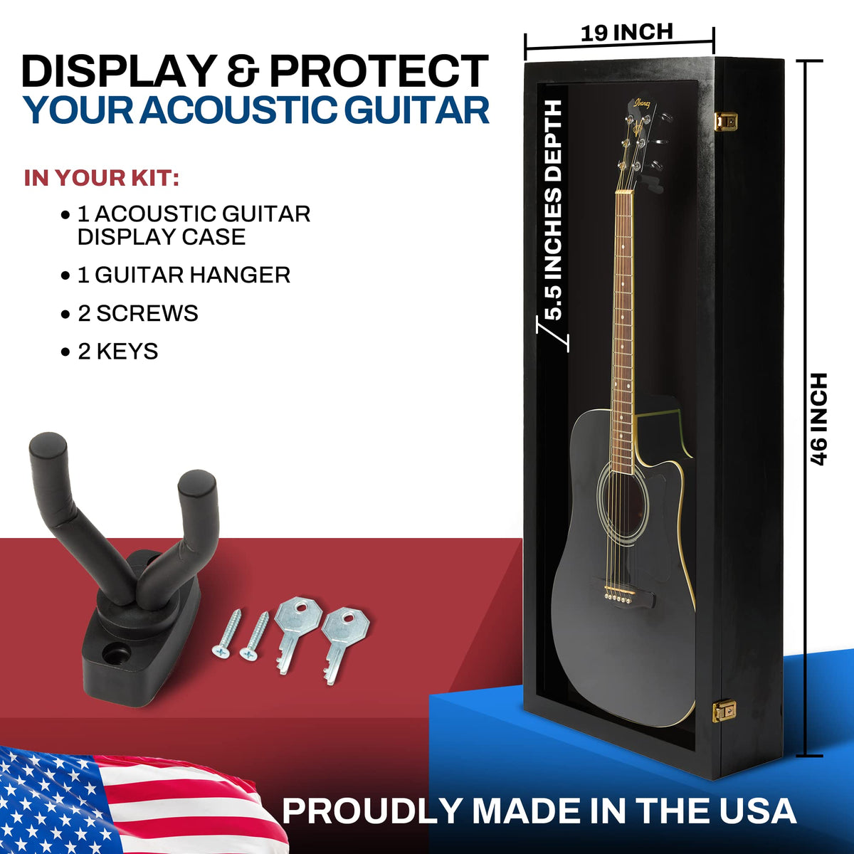 Acoustic Guitar Display Case Wall Mount Black P542