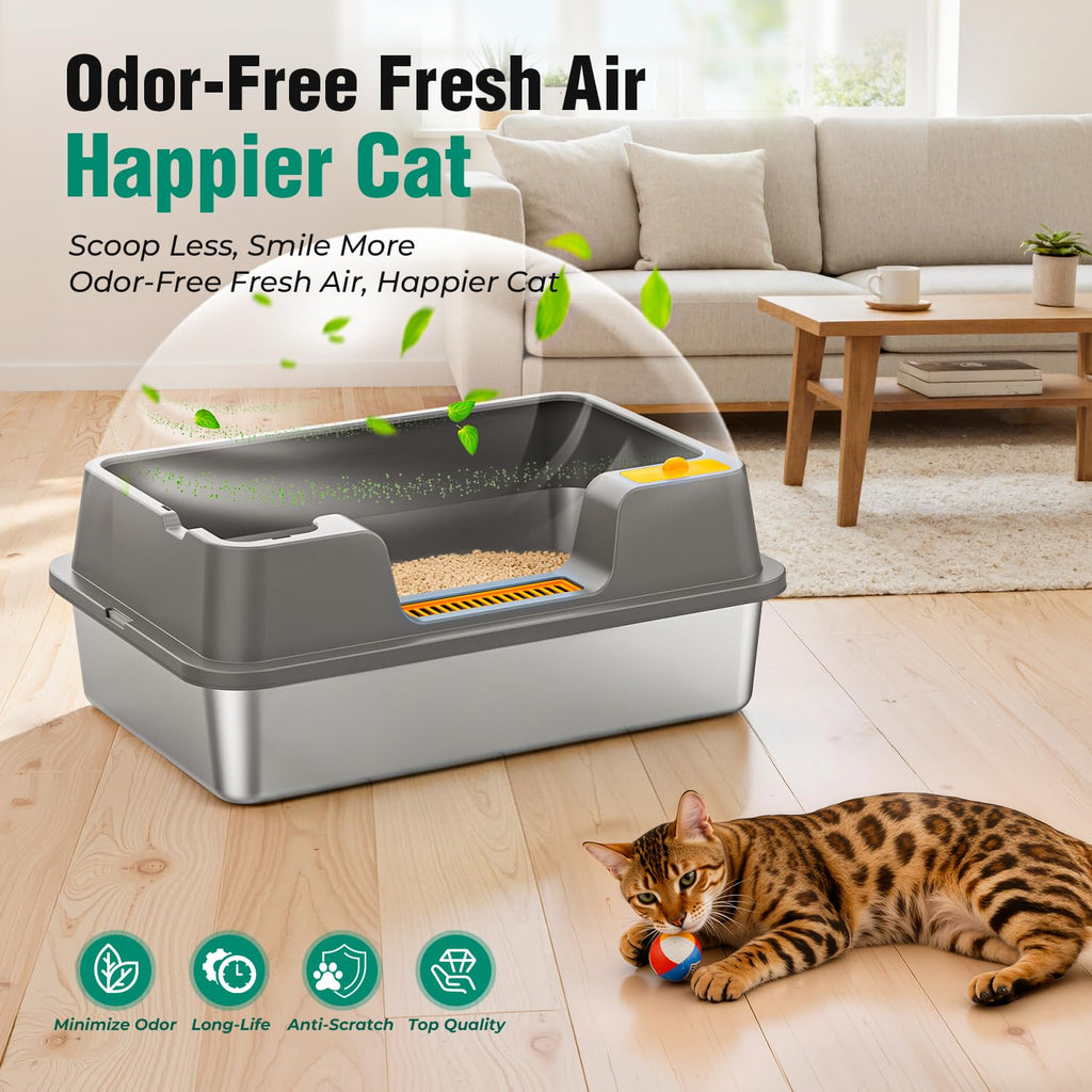 Extra Large Stainless Steel Litter Box with High Sides U74825
