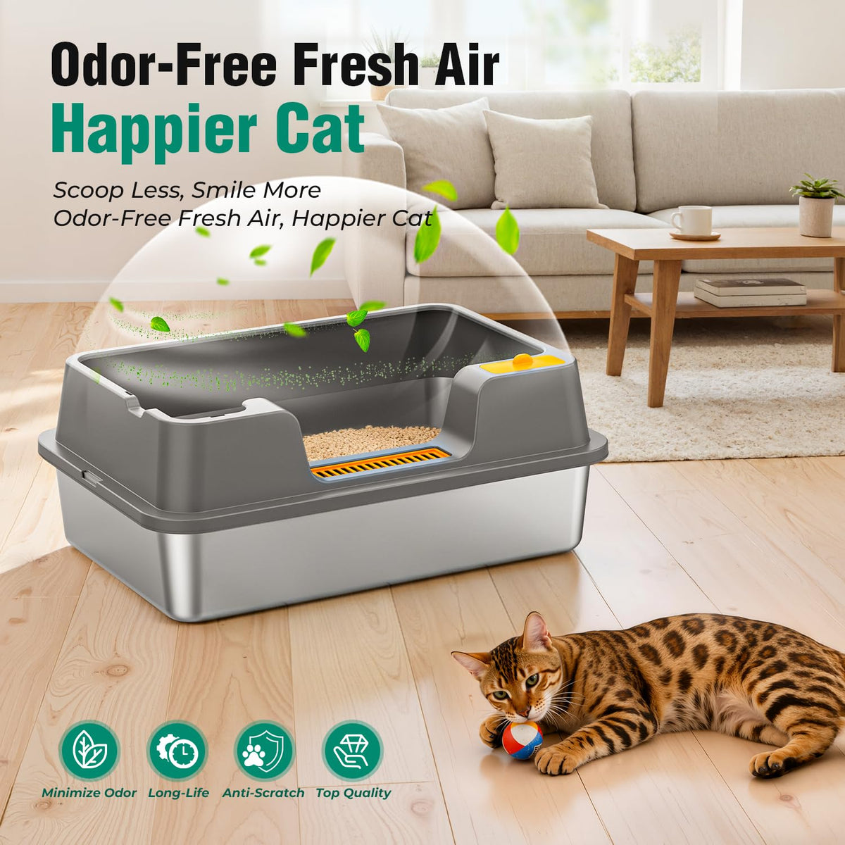 Extra Large Stainless Steel Litter Box with High Sides U74825