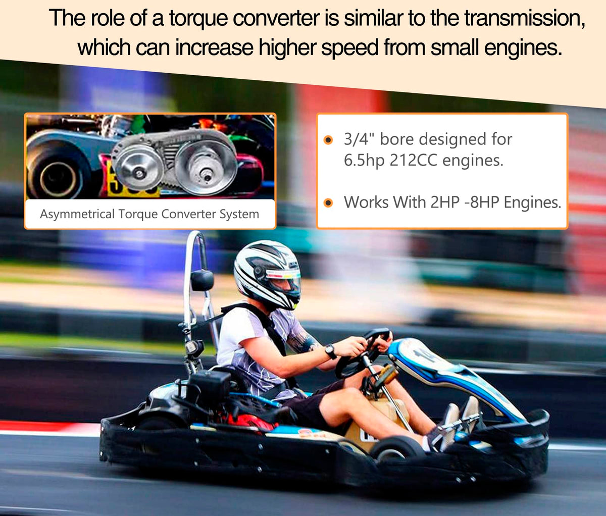 6.5 hp Go Kart Torque Converter Kit 3/4" Bore Clutch Pulley K476