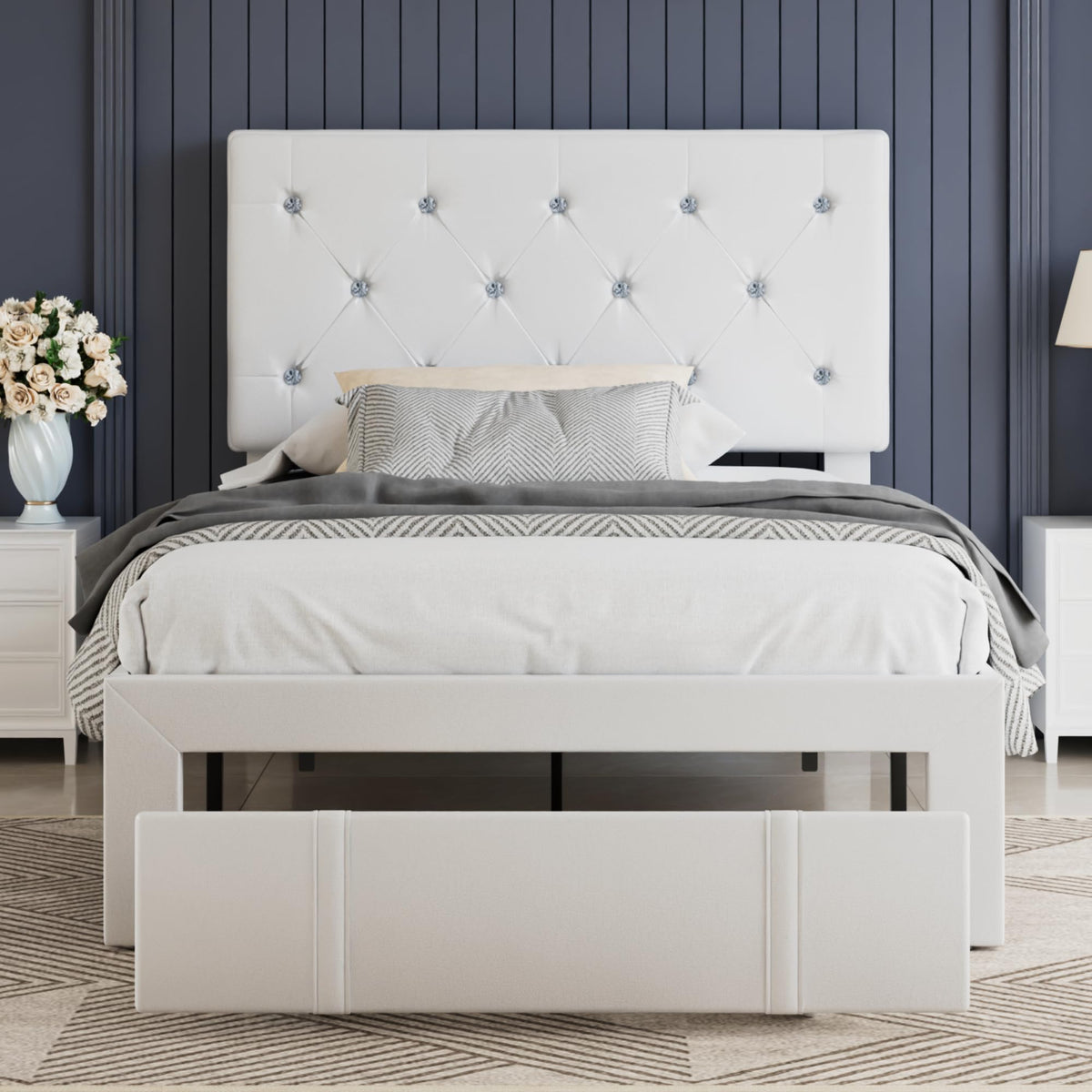 Twin Size Upholstered Bed Frame with Storage Drawers M643391