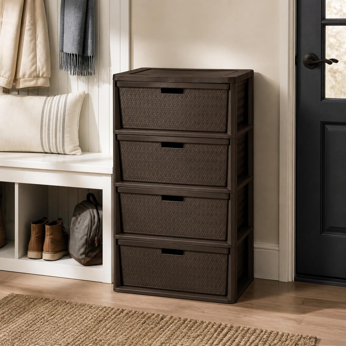 Brown 4 Drawer Plastic Storage Tower H658194