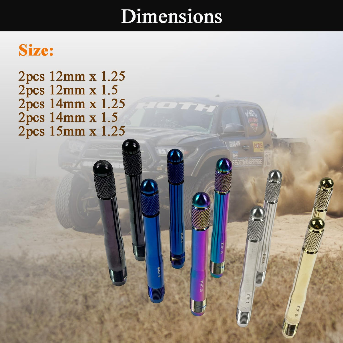 10PC Alloy Steel Wheel Alignment Pins Kit M12x1.5/1.25/M14x1.5/1.25/M15*1.25 Lug Bolt Guide Tool V632513