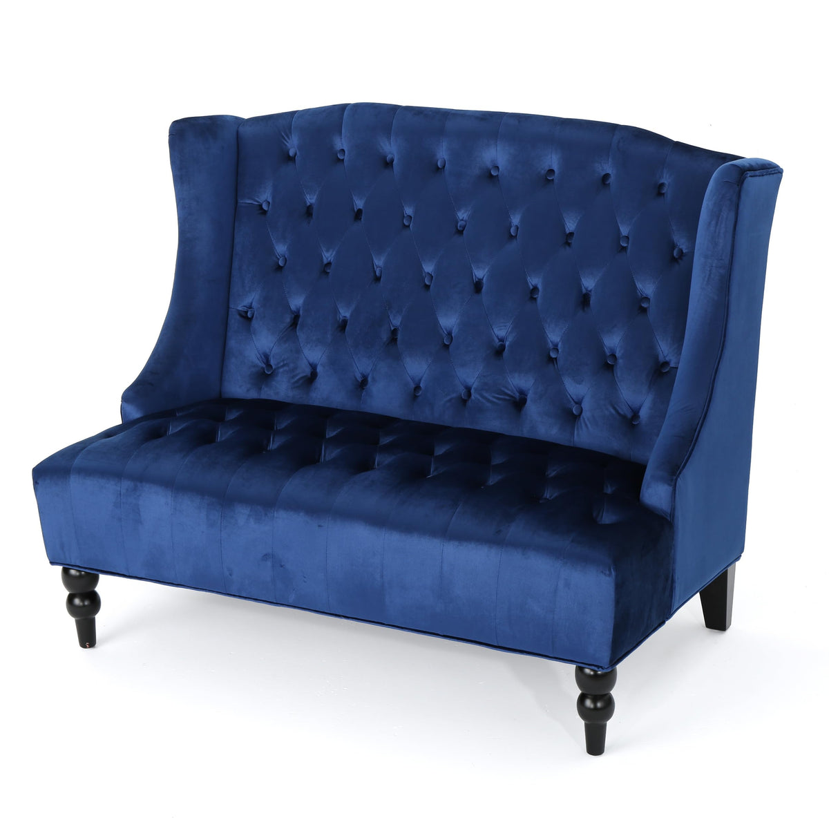 Navy Blue Velvet Tufted Loveseat Q346