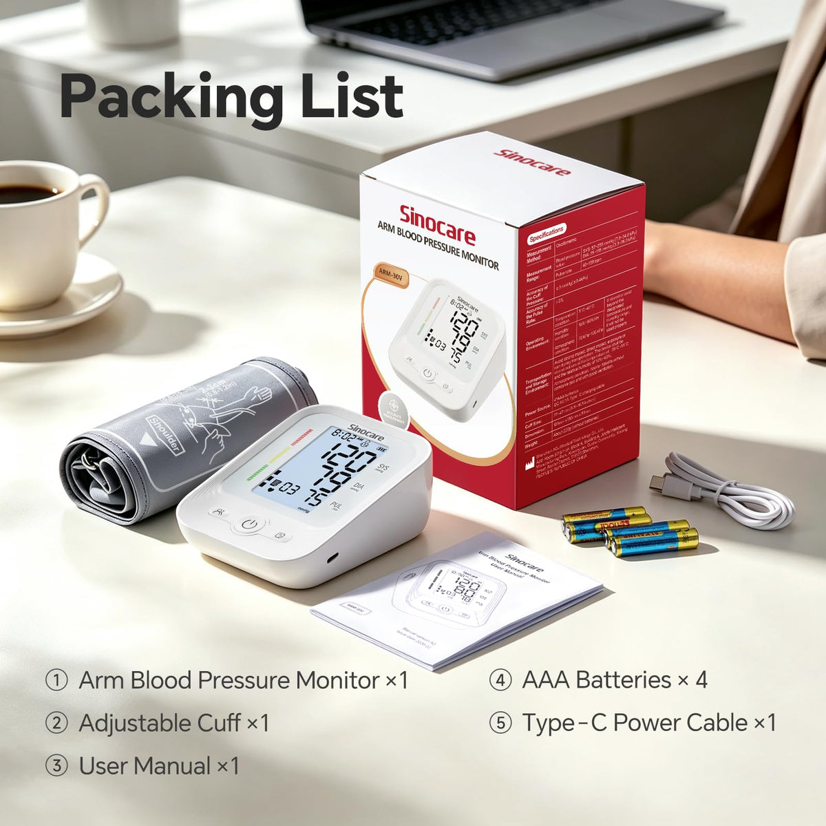 Upper Arm Blood Pressure Monitor with Adjustable Cuff T506924