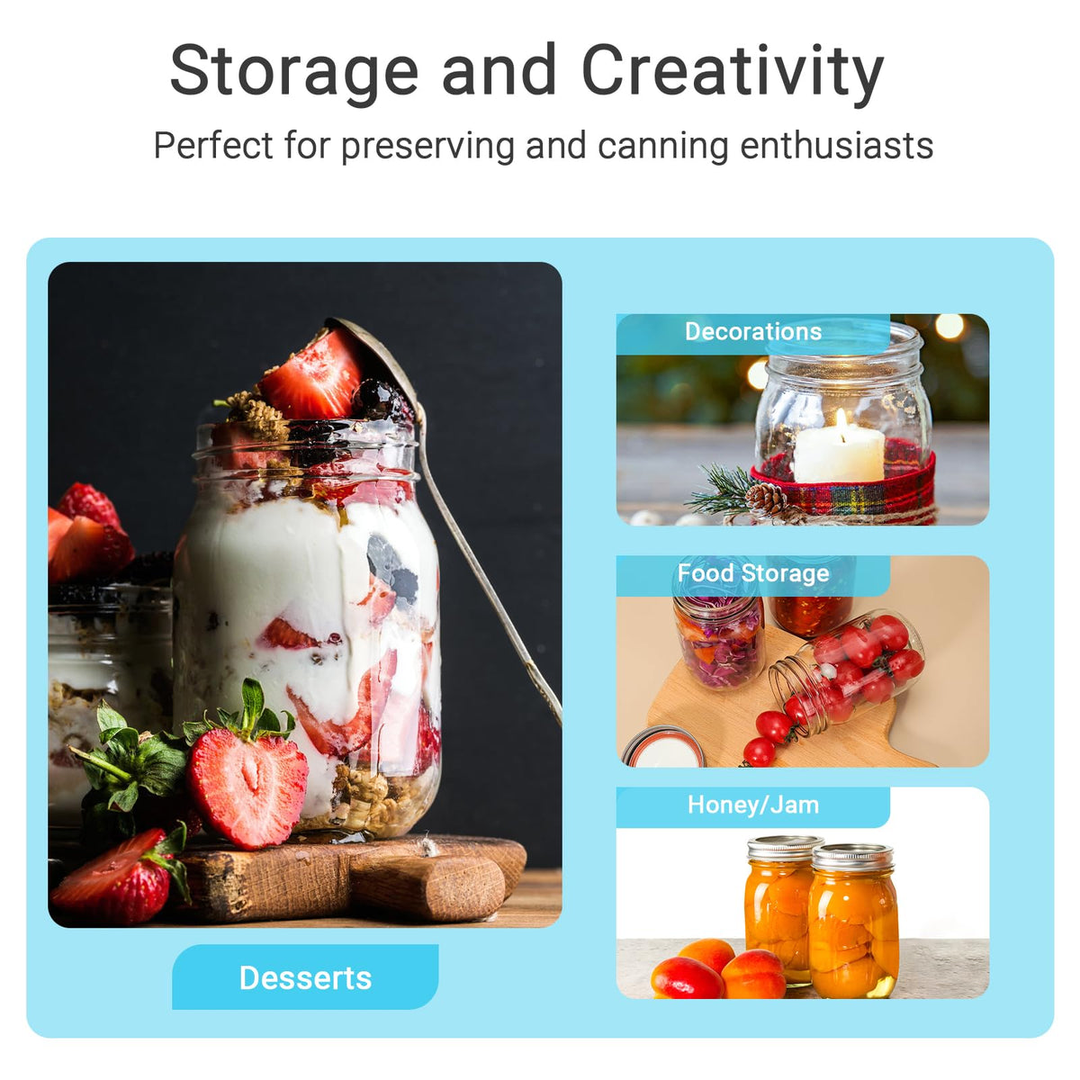 20 Pack 12 oz Clear Glass Mason Jars with Lids Q95665