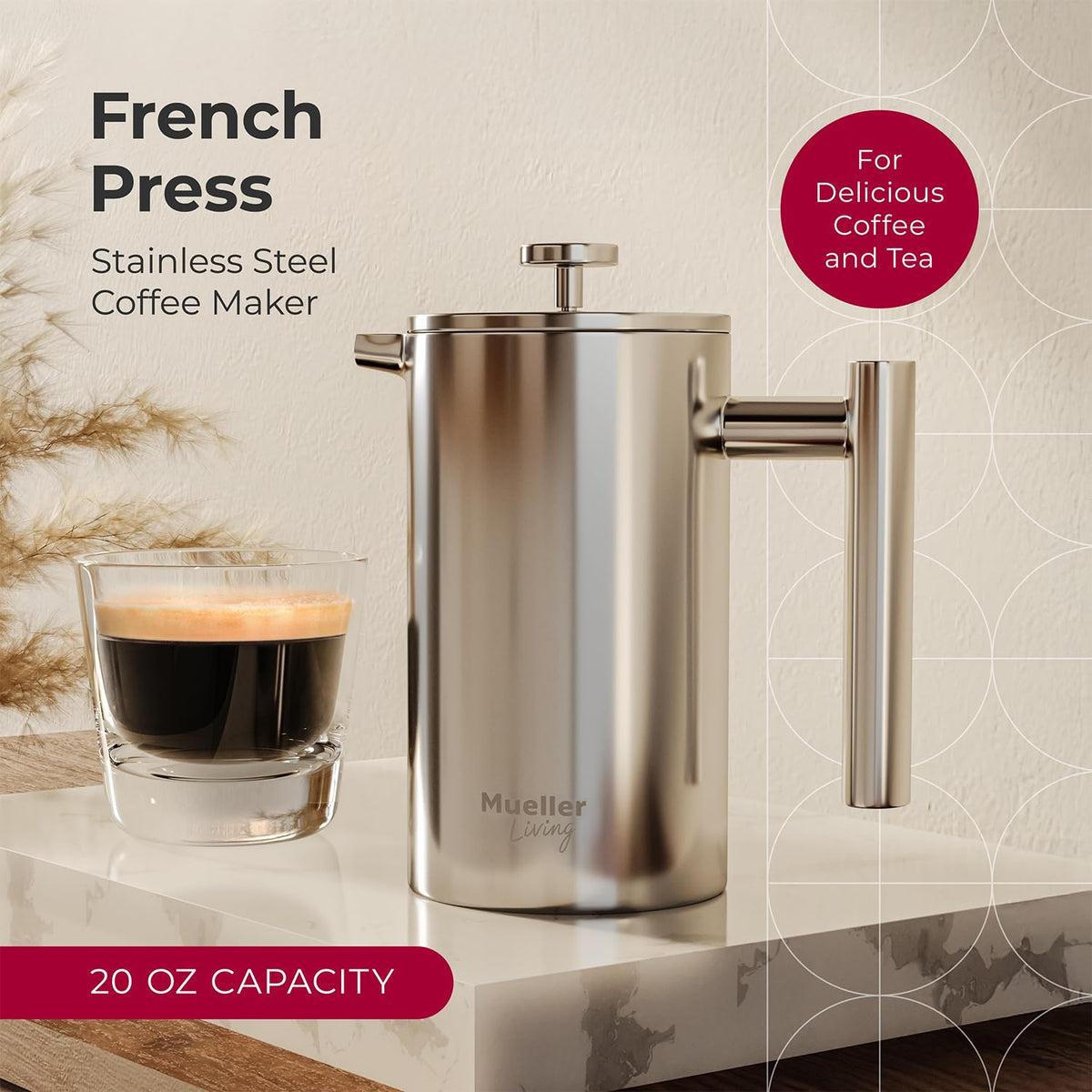 20oz Stainless Steel French Press Coffee Maker O27563